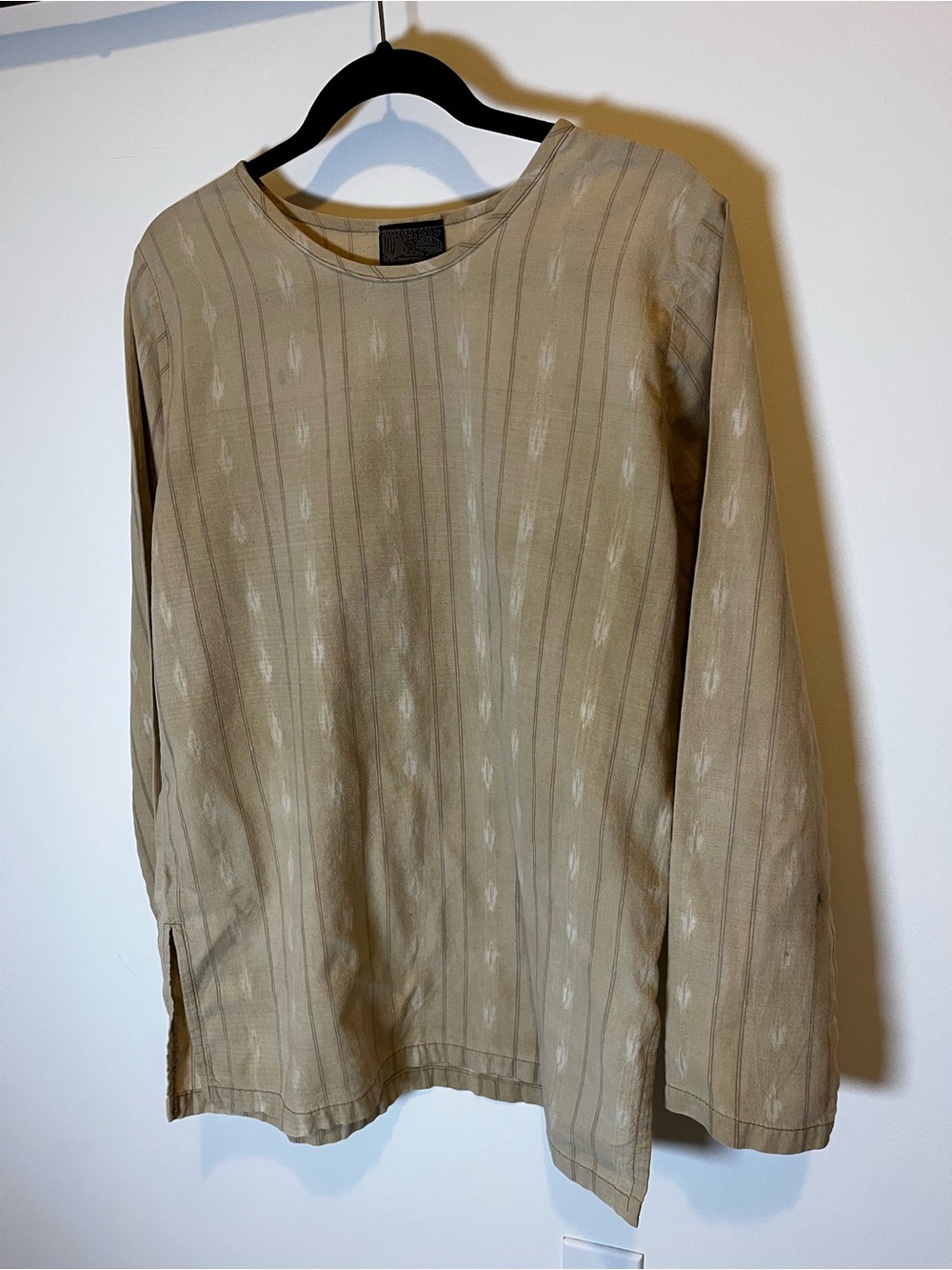 Maiwa Naturally Dyed Organic Cotton Neutral Beige Long Sleeve Tunic Top L - Picture 2 of 6